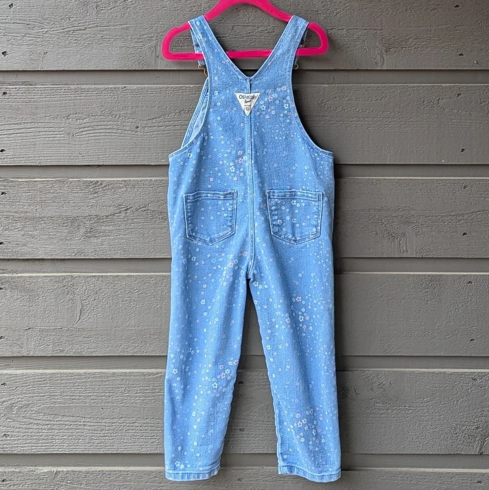 OshKosh B'gosh Ditsy Floral Stretch Denim Bib Overalls Size 3T